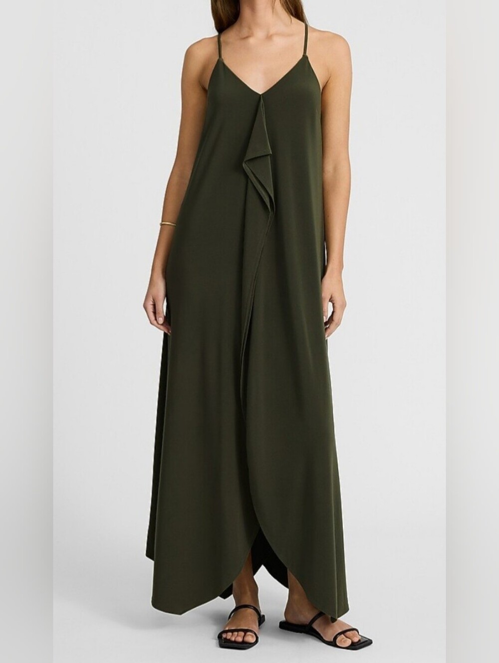 Express Black V-Neck Sleeveless Tie Back Asymmetrical Maxi Dress